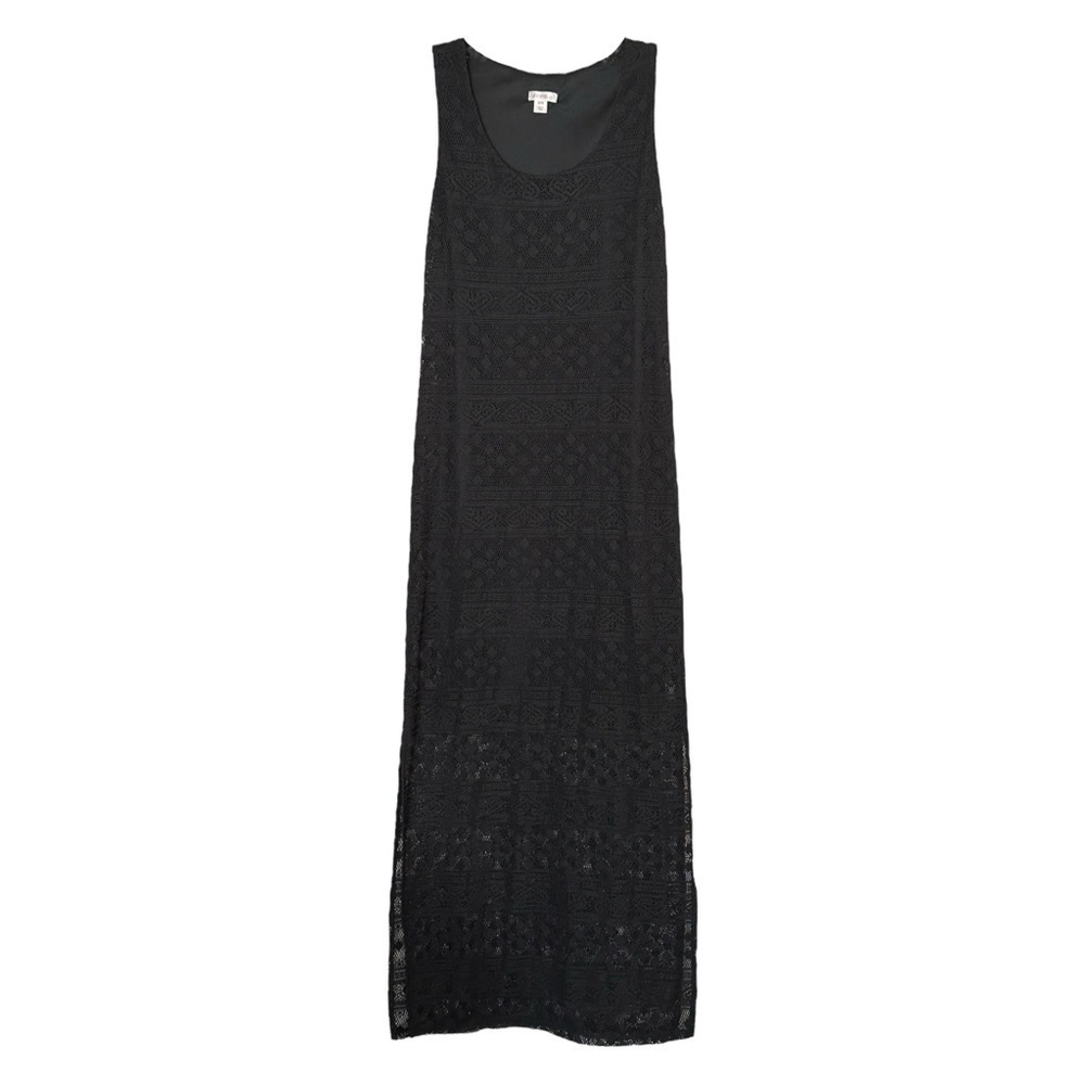 Xhilaration Swim Cover Maxi Dress Size M Black Crochet Lace Split Sheer Bottom